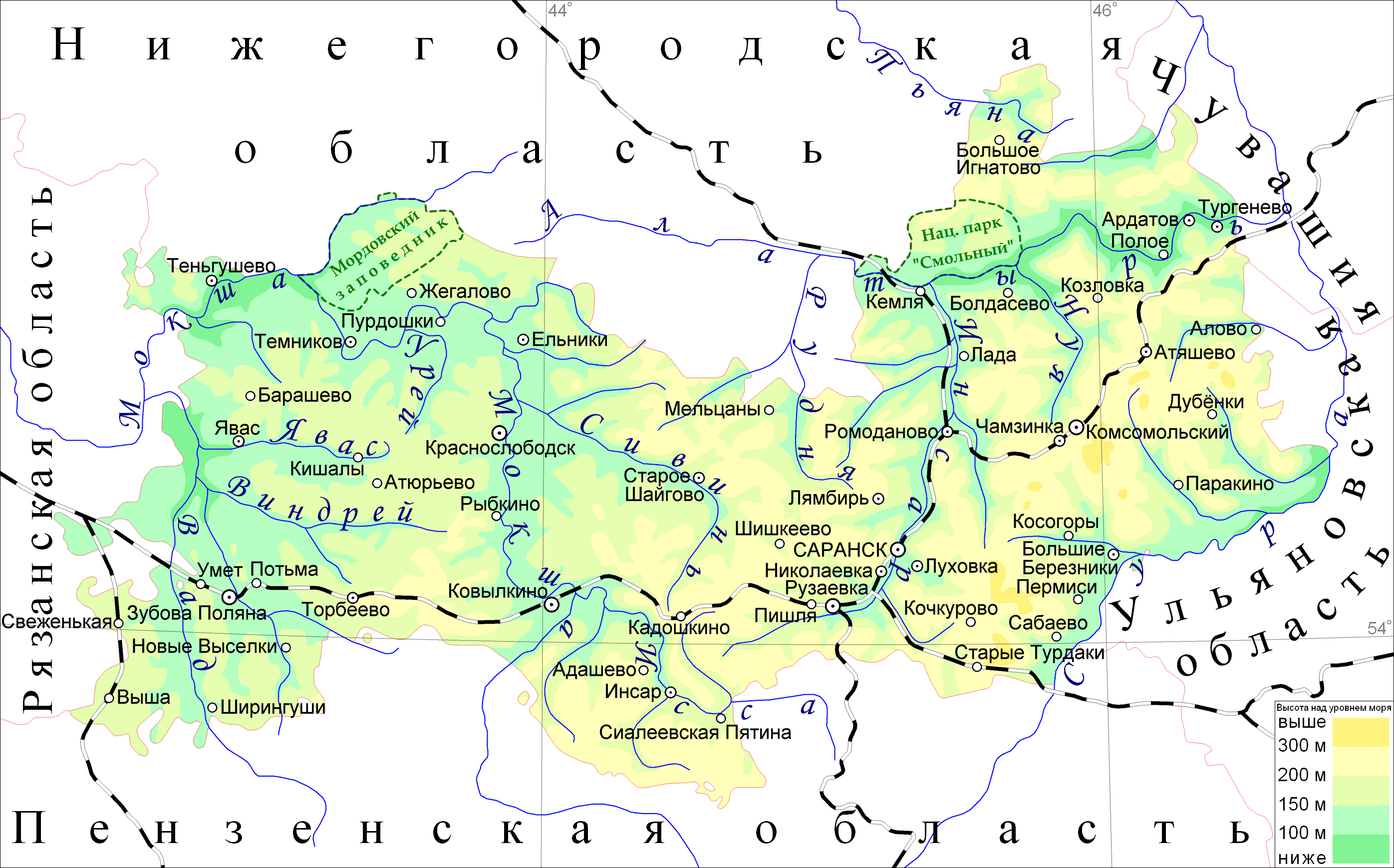 Карта Мордовии